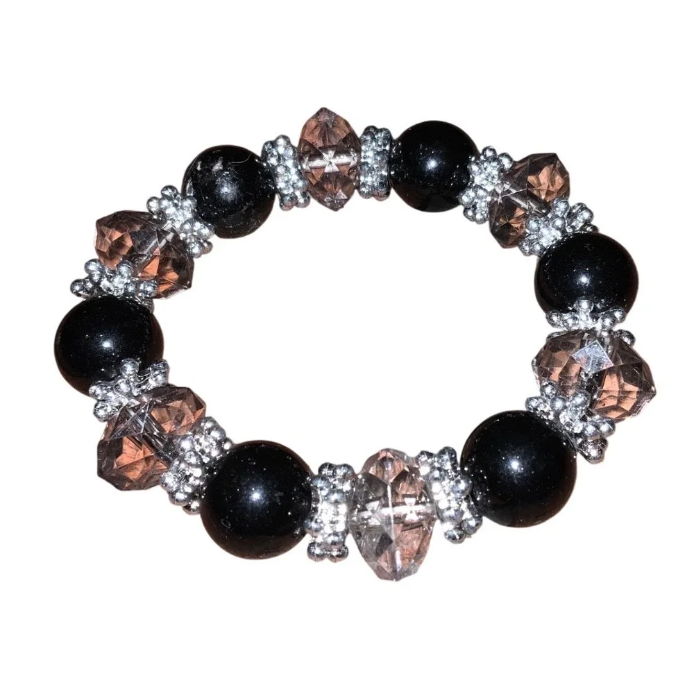 Womens Black Clear Silver Stretch Costume‎ Bracelet